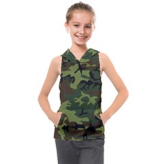 Green Brown Camouflage Kids  Sleeveless Hoodie by nateshop