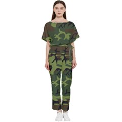 Green Brown Camouflage Batwing Lightweight Chiffon Jumpsuit by nateshop