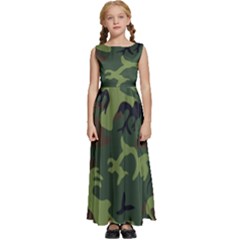 Green Brown Camouflage Kids  Satin Sleeveless Maxi Dress by nateshop