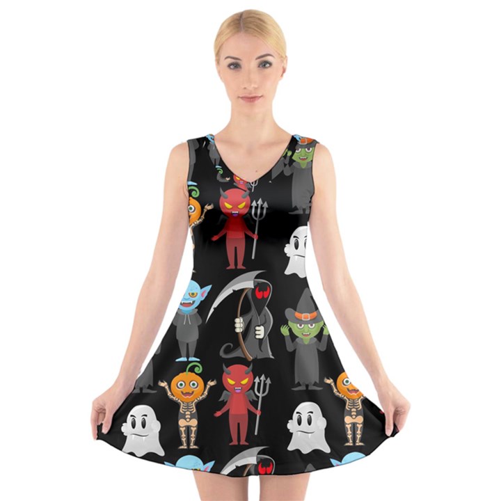 Halloween V-Neck Sleeveless Dress