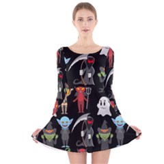 Halloween Long Sleeve Velvet Skater Dress by nateshop