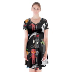 Halloween Short Sleeve V-neck Flare Dress by nateshop