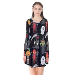 Halloween Long Sleeve V-neck Flare Dress by nateshop