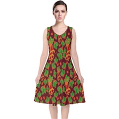 Illustration V-neck Midi Sleeveless Dress  by nateshop