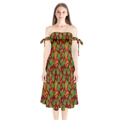 Illustration Shoulder Tie Bardot Midi Dress by nateshop