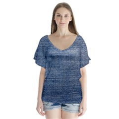 Jeans V-neck Flutter Sleeve Top by nateshop