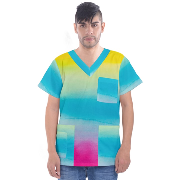 Watercolor Men s V-Neck Scrub Top