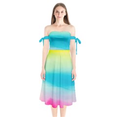 Watercolor Shoulder Tie Bardot Midi Dress by nateshop