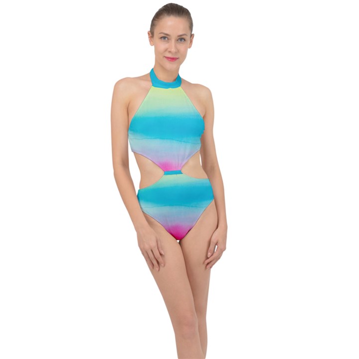 Watercolor Halter Side Cut Swimsuit