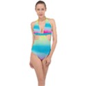 Watercolor Halter Front Plunge Swimsuit View1