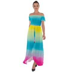 Watercolor Off Shoulder Open Front Chiffon Dress by nateshop