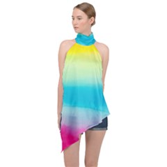 Watercolor Halter Asymmetric Satin Top by nateshop