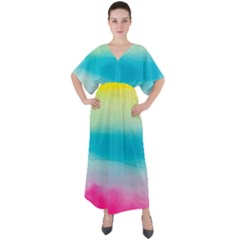 Watercolor V-neck Boho Style Maxi Dress by nateshop