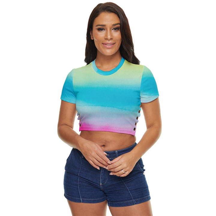 Watercolor Side Button Cropped Tee