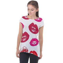 Lips Cap Sleeve High Low Top by nateshop