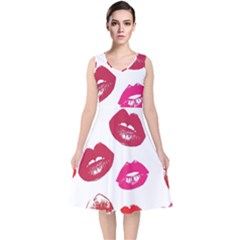 Lips V-neck Midi Sleeveless Dress  by nateshop