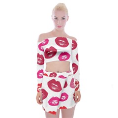 Lips Off Shoulder Top With Mini Skirt Set by nateshop