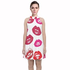 Lips Velvet Halter Neckline Dress  by nateshop