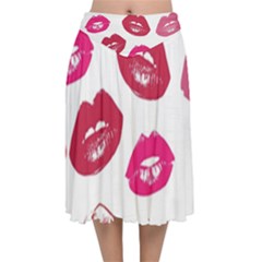 Lips Velvet Flared Midi Skirt by nateshop