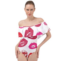 Lips Off Shoulder Velour Bodysuit  by nateshop