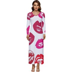 Lips Long Sleeve Velour Longline Maxi Dress by nateshop