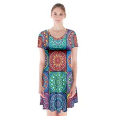 Mandala Art Short Sleeve V-neck Flare Dress by nateshop