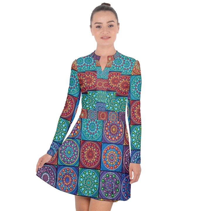 Mandala Art Long Sleeve Panel Dress