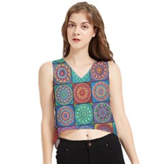 Mandala Art V-neck Cropped Tank Top by nateshop