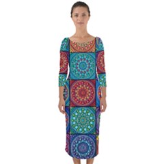 Mandala Art Quarter Sleeve Midi Bodycon Dress by nateshop