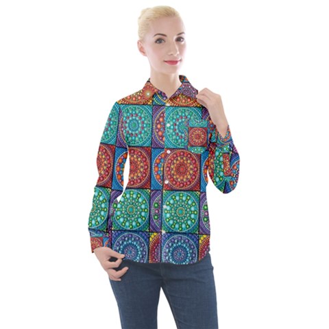 Mandala Art Women s Long Sleeve Pocket Shirt by nateshop