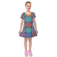 Mandala Art Kids  Short Sleeve Velvet Dress by nateshop