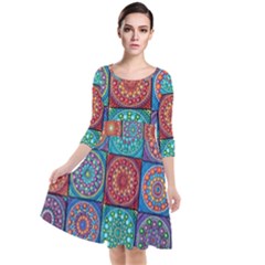 Mandala Art Quarter Sleeve Waist Band Dress by nateshop