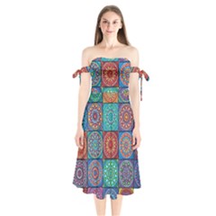 Mandala Art Shoulder Tie Bardot Midi Dress by nateshop