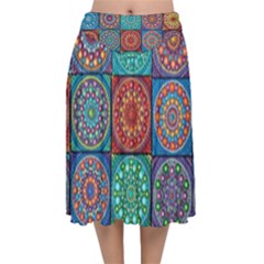 Mandala Art Velvet Flared Midi Skirt by nateshop