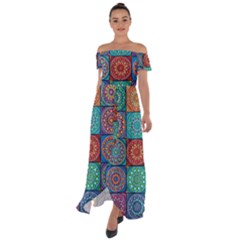 Mandala Art Off Shoulder Open Front Chiffon Dress by nateshop