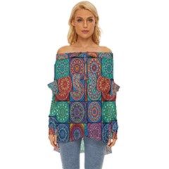 Mandala Art Off Shoulder Chiffon Pocket Shirt by nateshop