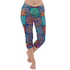 Mandala Art Lightweight Velour Capri Yoga Leggings by nateshop