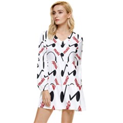 Music Tiered Long Sleeve Mini Dress by nateshop