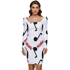 Music Women Long Sleeve Ruched Stretch Jersey Dress by nateshop