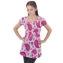 Paisley Puff Sleeve Tunic Top by nateshop