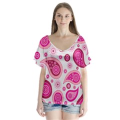 Paisley V-neck Flutter Sleeve Top by nateshop