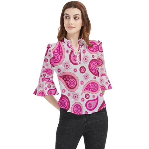 Paisley Loose Horn Sleeve Chiffon Blouse by nateshop