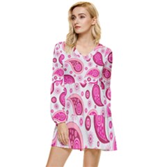 Paisley Tiered Long Sleeve Mini Dress by nateshop