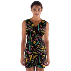 Palm Wrap Front Bodycon Dress by nateshop