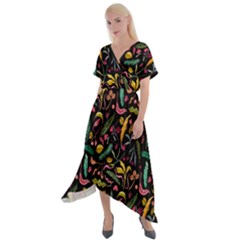 Palm Cross Front Sharkbite Hem Maxi Dress by nateshop