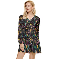 Palm Tiered Long Sleeve Mini Dress by nateshop