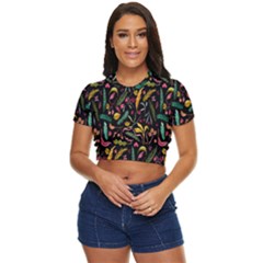 Palm Side Button Cropped Tee by nateshop