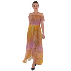 Pattern Cloth Background Off Shoulder Open Front Chiffon Dress by nateshop