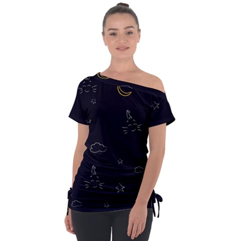 Pattern1 Off Shoulder Tie-up Tee by nateshop