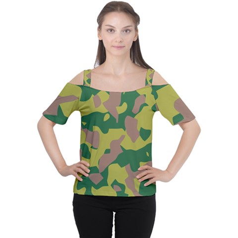 Pattern-camaouflage Cutout Shoulder Tee by nateshop